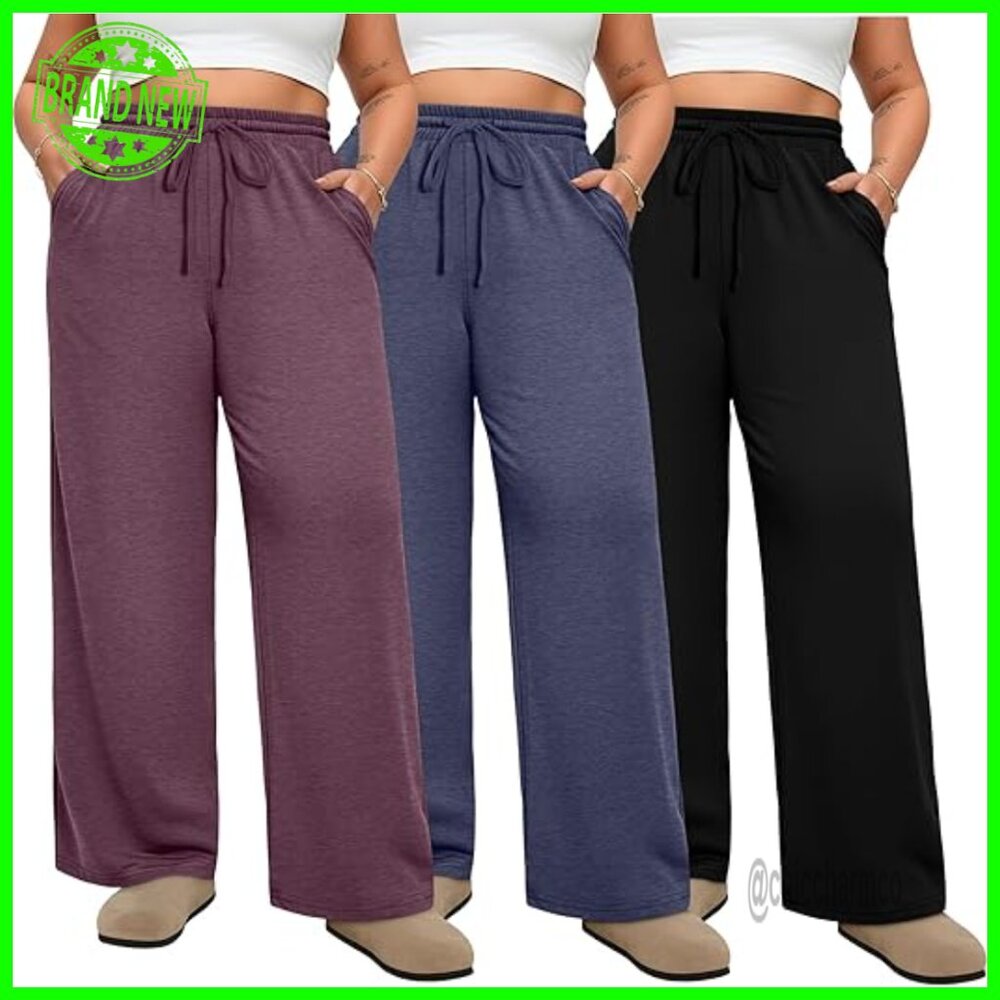 Plus Size Sweatpants Wide Leg High Waist Drawstring Yoga Lounge Joggers